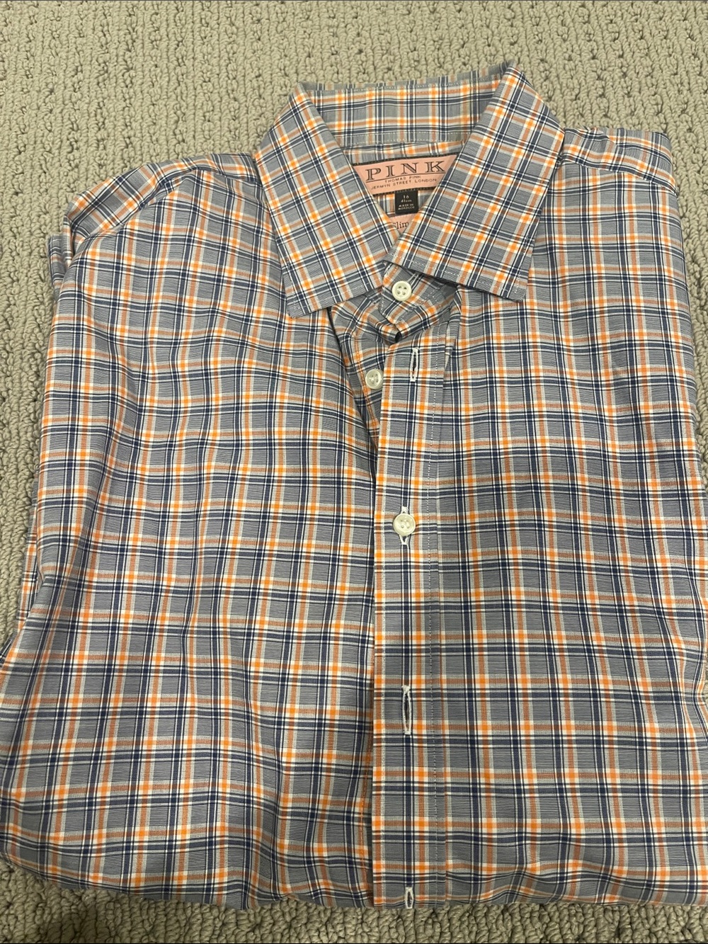 Thomas Pink Men's Plaid Button-Down Shirt in Blue and Orange